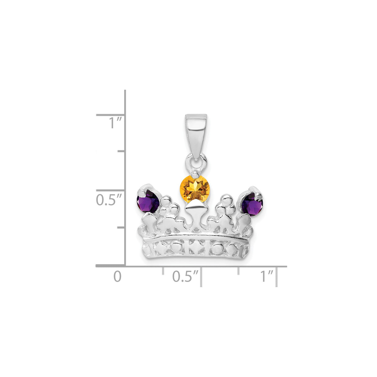 Sterling Silver Crown Pendant with Amethyst and Citrine , Regal Charm for Women
