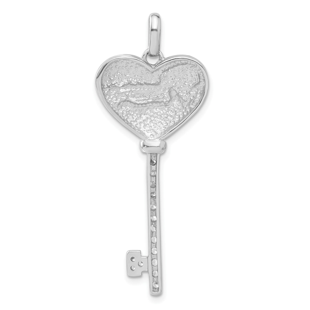 Sterling Silver Heart Key Pendant with Cubic Zirconia, Peace Engraving, Symbolic Jewelry for Women