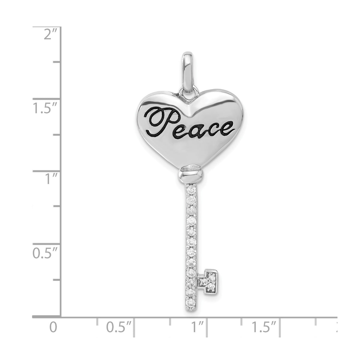 Sterling Silver Heart Key Pendant with Cubic Zirconia, Peace Engraving, Symbolic Jewelry for Women