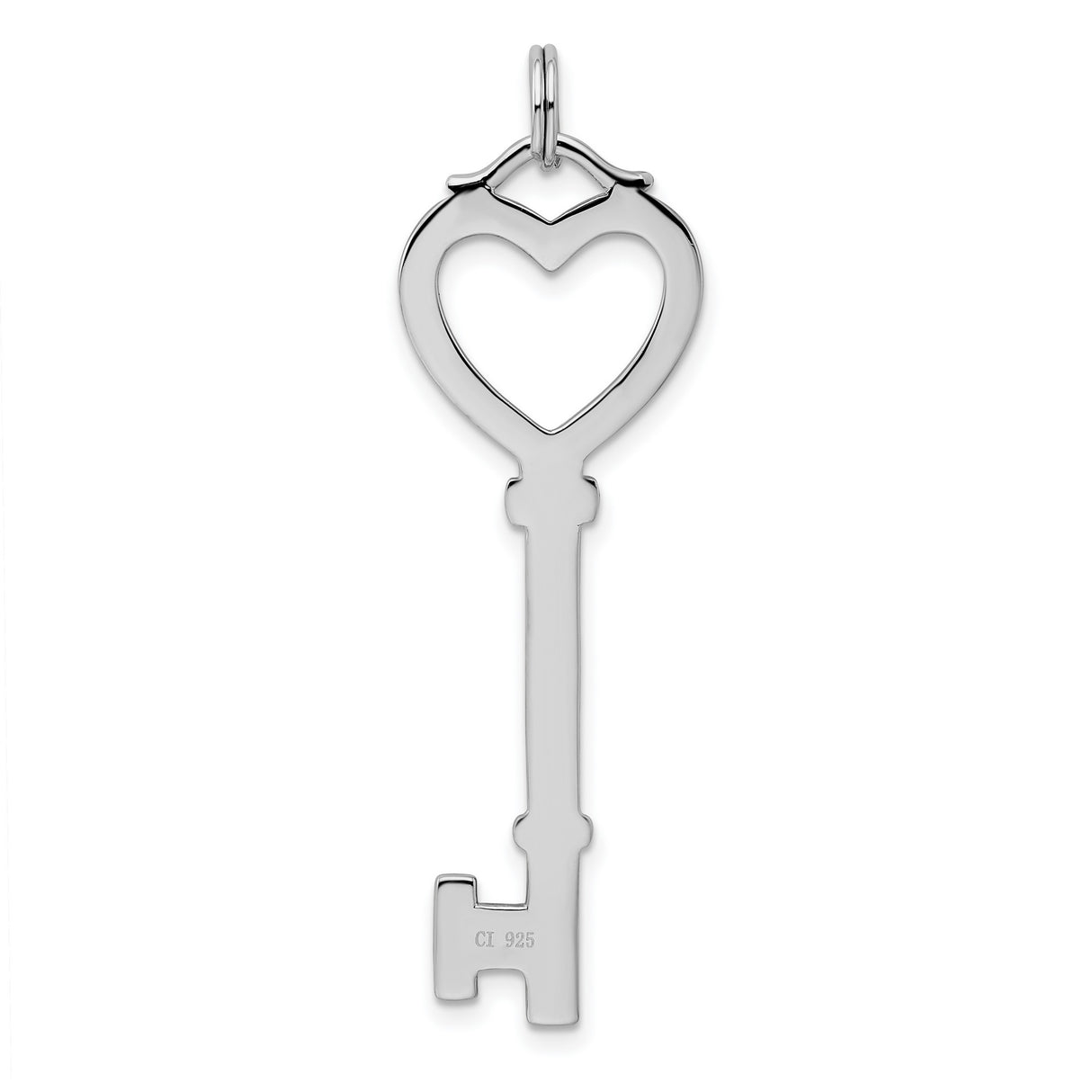 Open Heart Top Large Key Charm Pendant in Real 925 Sterling Silver