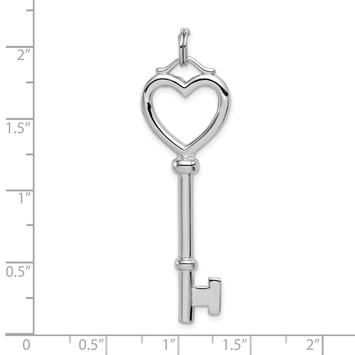 Open Heart Top Large Key Charm Pendant in Real 925 Sterling Silver