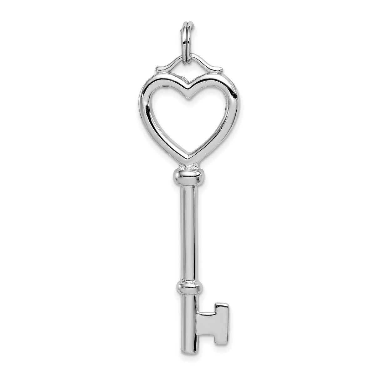 Open Heart Top Large Key Charm Pendant in Real 925 Sterling Silver