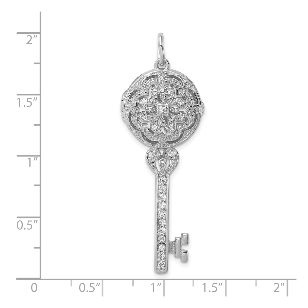 Sterling Silver Key Pendant with Cubic Zirconia, Floral Filigree Vintage Design