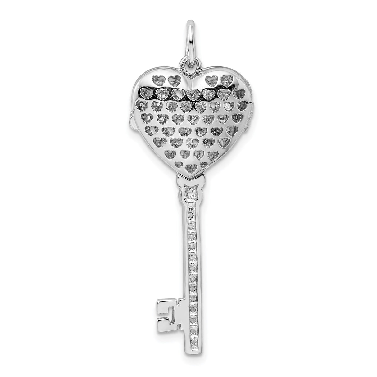 Sterling Silver Heart Key Pendant with Cubic Zirconia, Filigree Design for Women