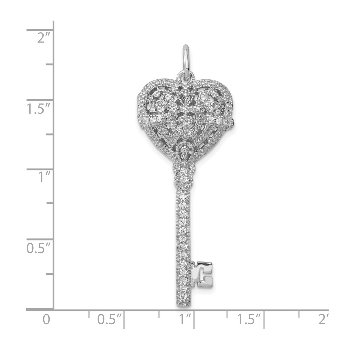Sterling Silver Heart Key Pendant with Cubic Zirconia, Filigree Design for Women
