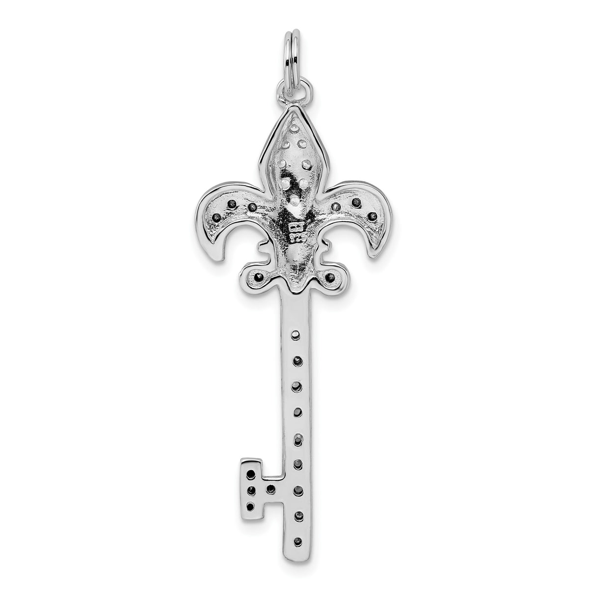 Sterling Silver Key Pendant with Cubic Zirconia, Fleur de Lis Design, Vintage Spiritual Style