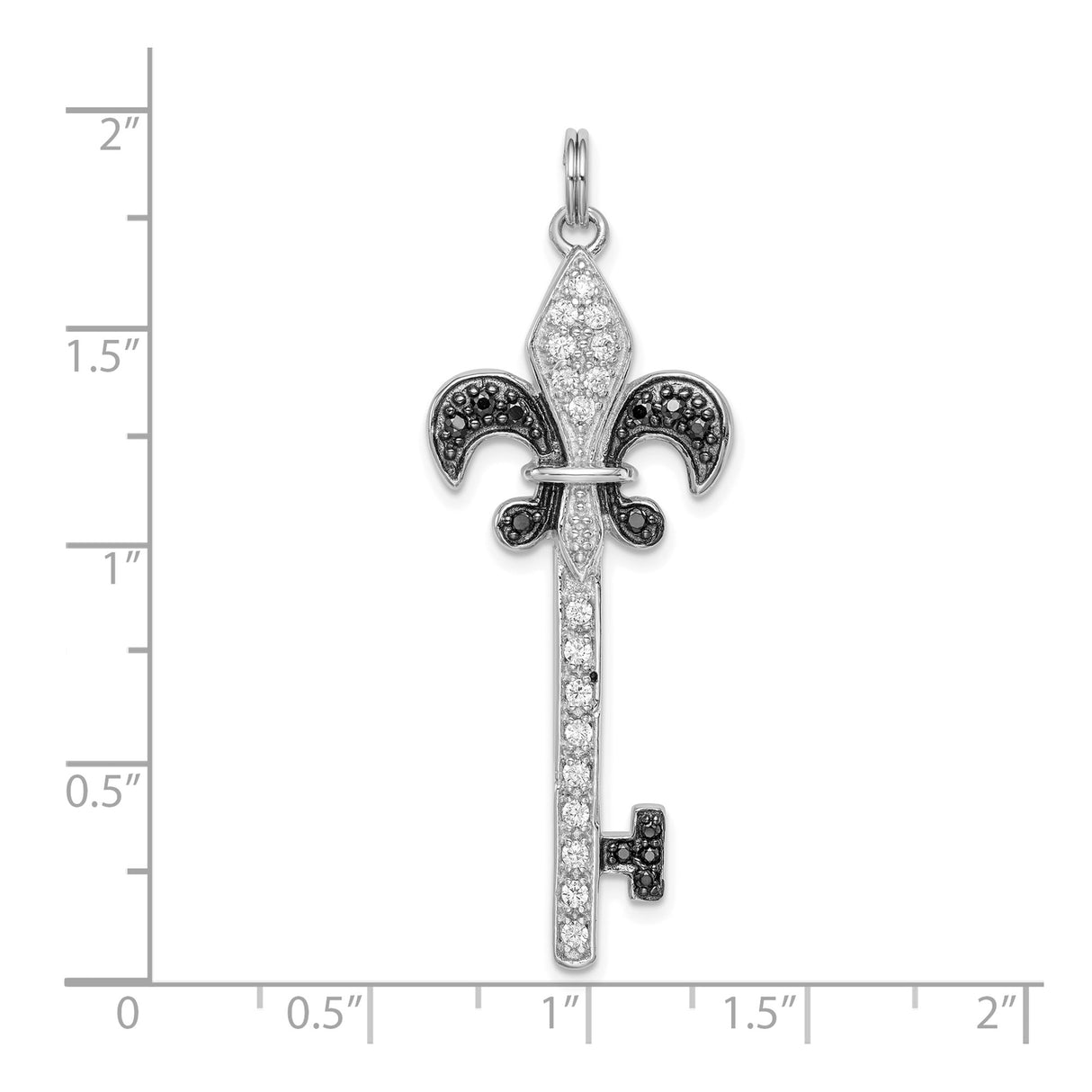 Sterling Silver Key Pendant with Cubic Zirconia, Fleur de Lis Design, Vintage Spiritual Style