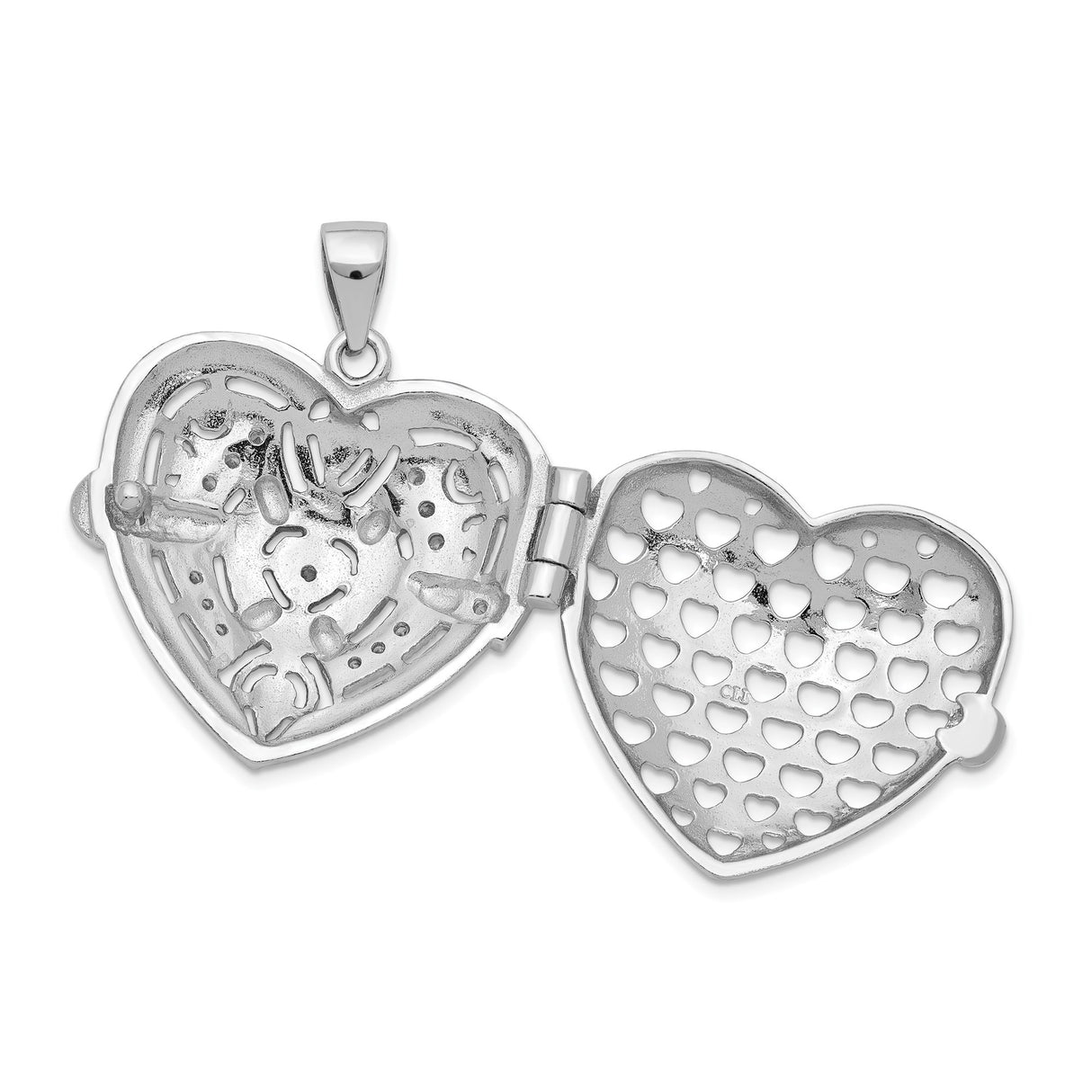 Sterling Silver Heart Locket Pendant with Cubic Zirconia and Filigree Design for Women