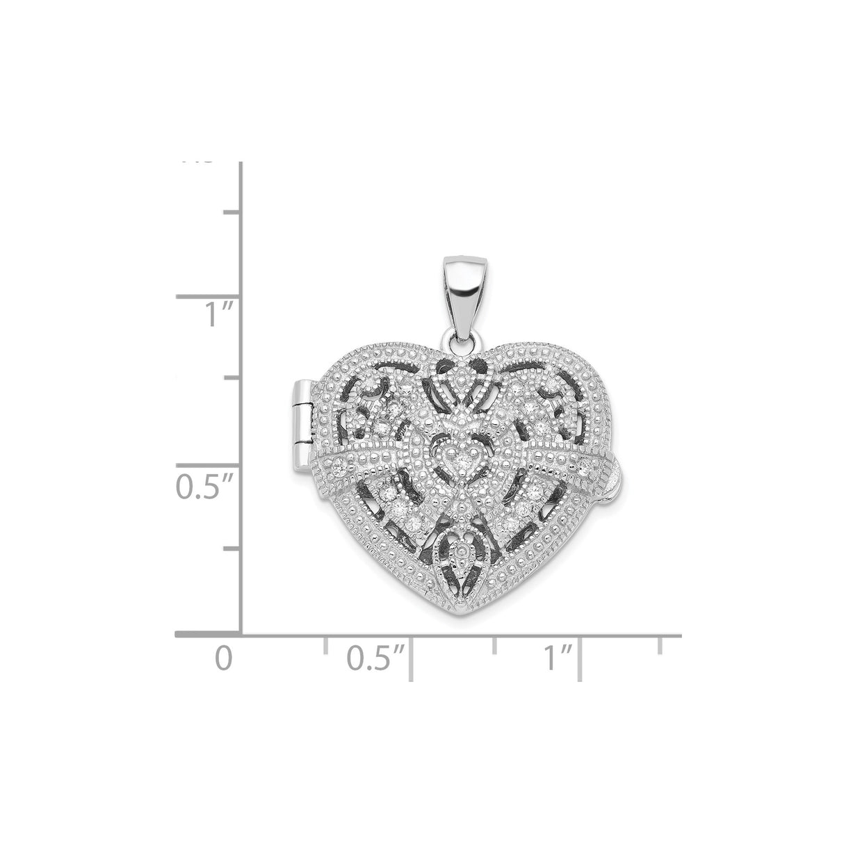 Sterling Silver Heart Locket Pendant with Cubic Zirconia and Filigree Design for Women