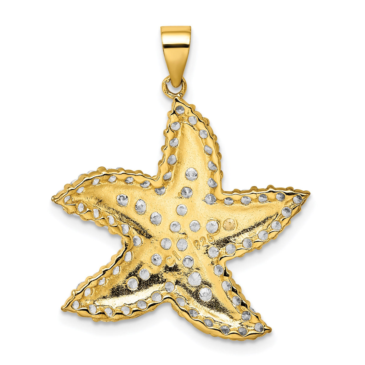 Sterling Silver Starfish Pendant with Cubic Zirconia and Gold Accents, Nautical Beach Style Jewelry