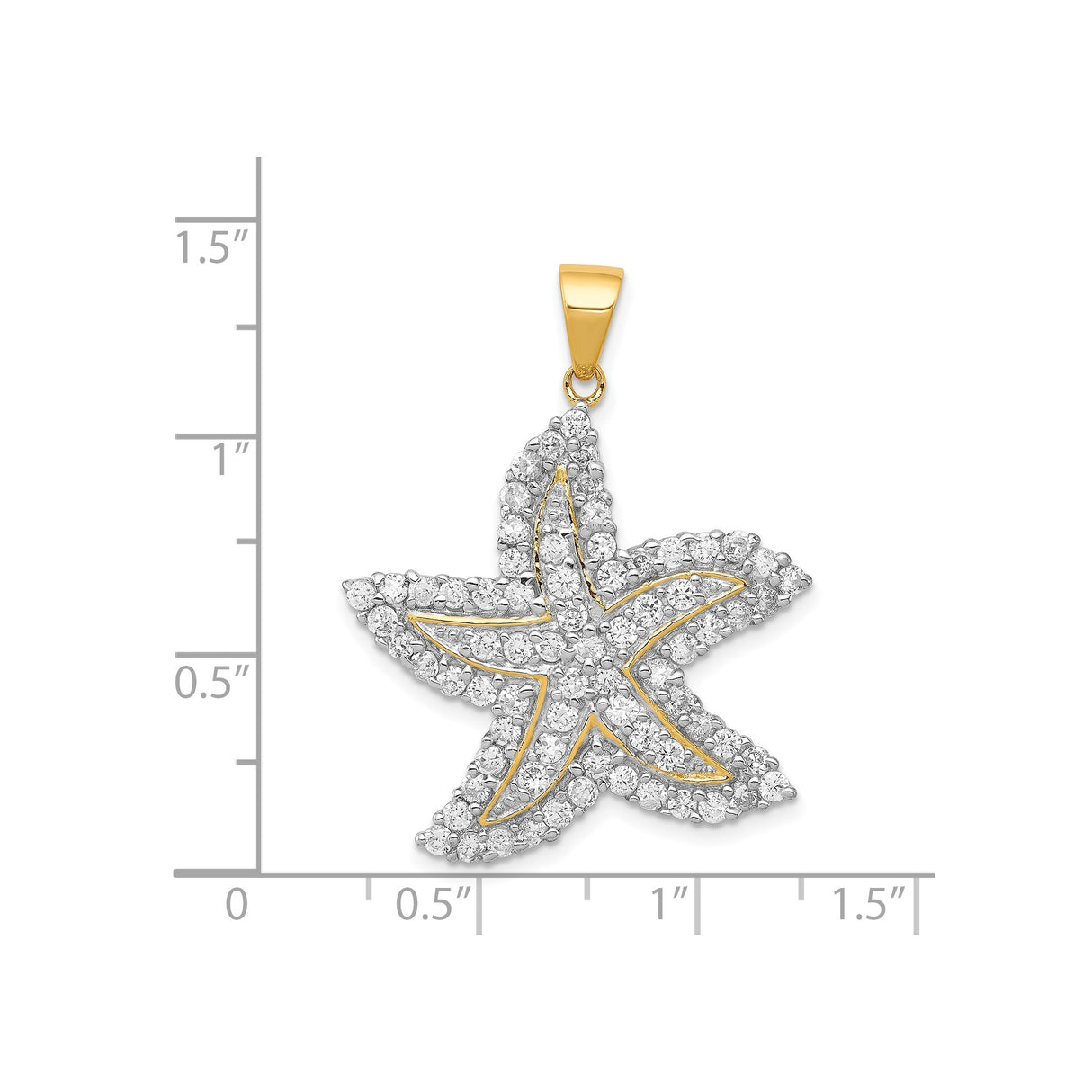 Sterling Silver Starfish Pendant with Cubic Zirconia and Gold Accents, Nautical Beach Style Jewelry