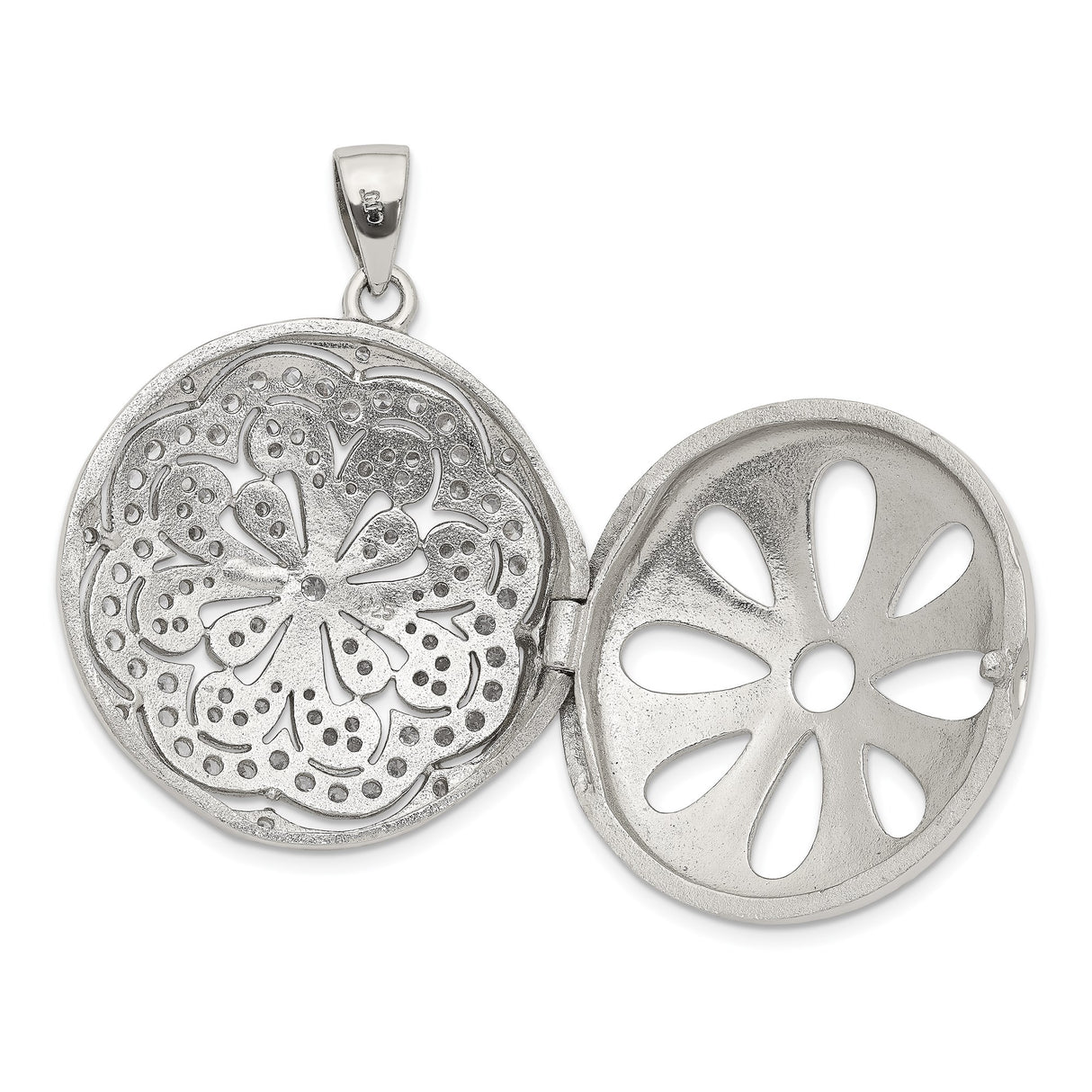 Sterling Silver Pendant with Cubic Zirconia, Floral Filigree Circle Design, Mandala Boho Style for Women
