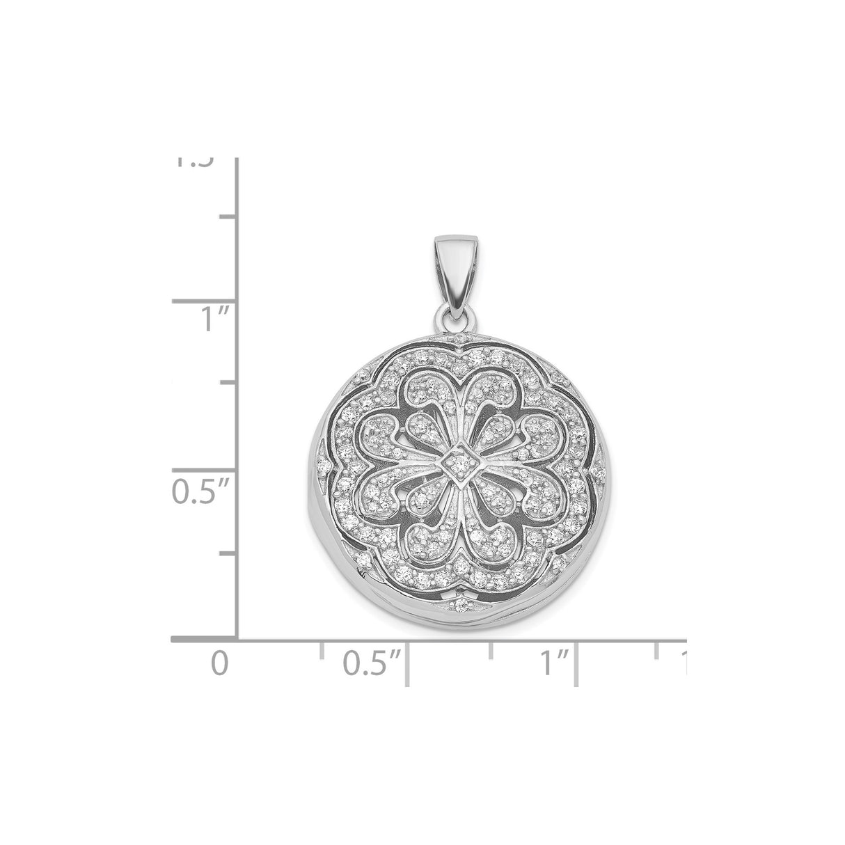 Sterling Silver Pendant with Cubic Zirconia, Floral Filigree Circle Design, Mandala Boho Style for Women