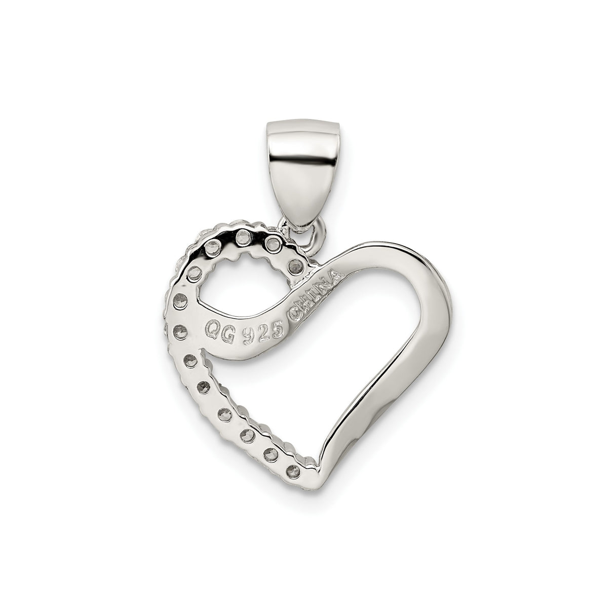 Sterling Silver Heart Pendant with Cubic Zirconia Accents, Open Heart Design for Women