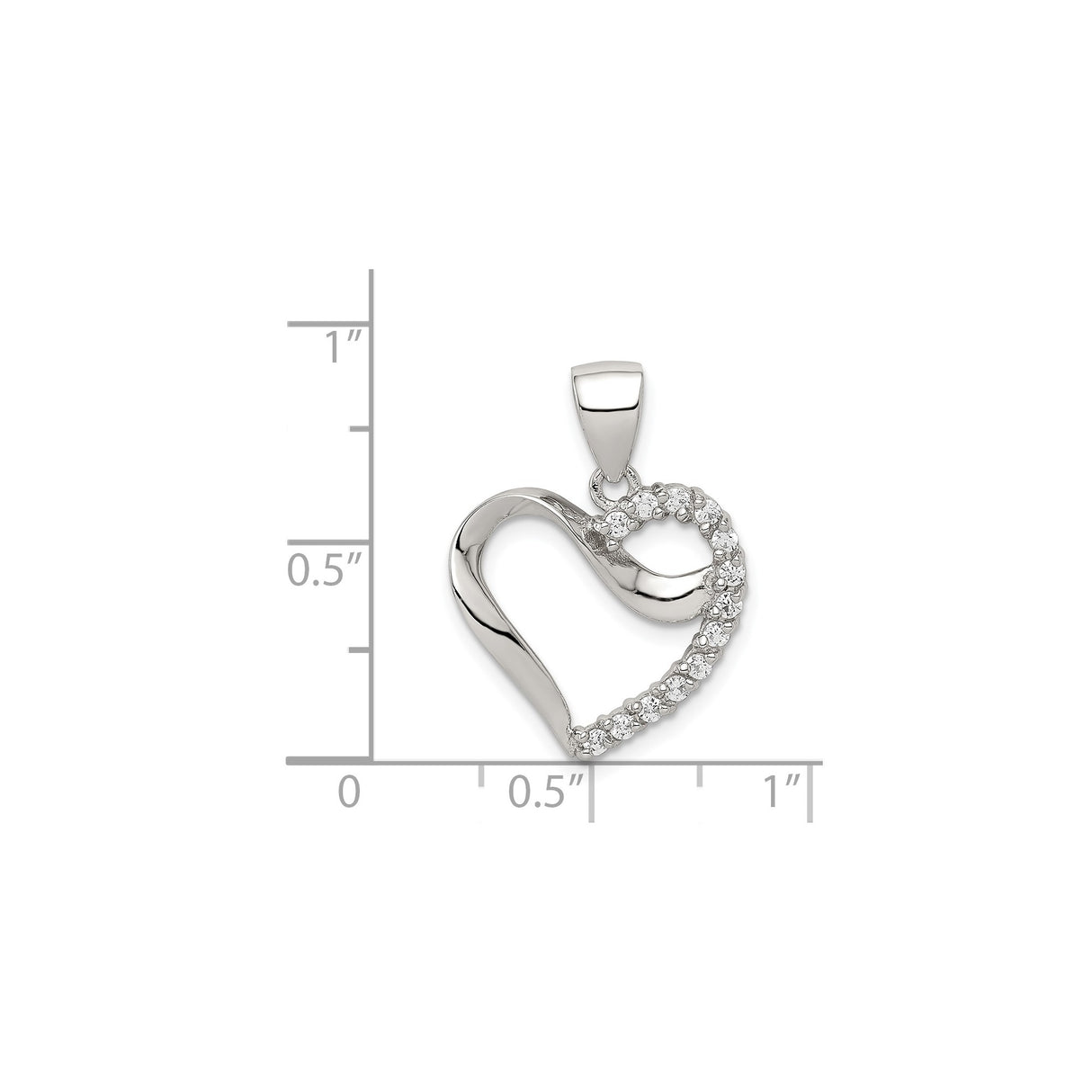 Sterling Silver Heart Pendant with Cubic Zirconia Accents, Open Heart Design for Women