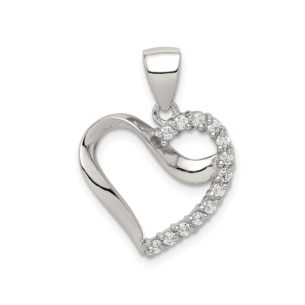 Sterling Silver Heart Pendant with Cubic Zirconia Accents, Open Heart Design for Women