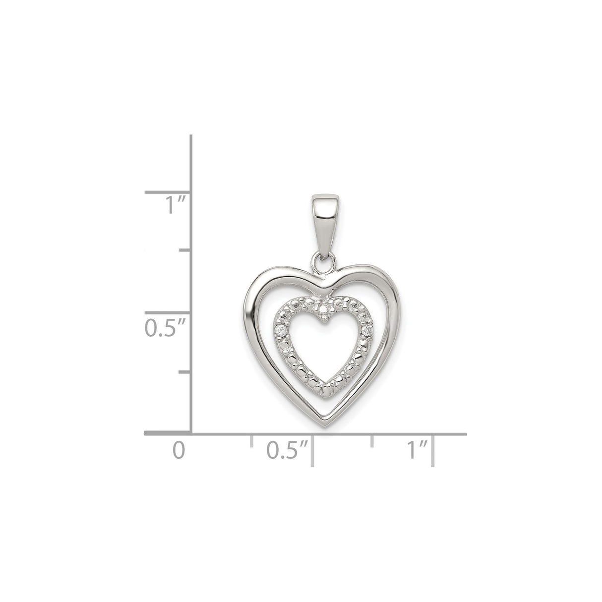 Sterling Silver Heart Pendant with Cubic Zirconia, Double Open Heart Design for Women