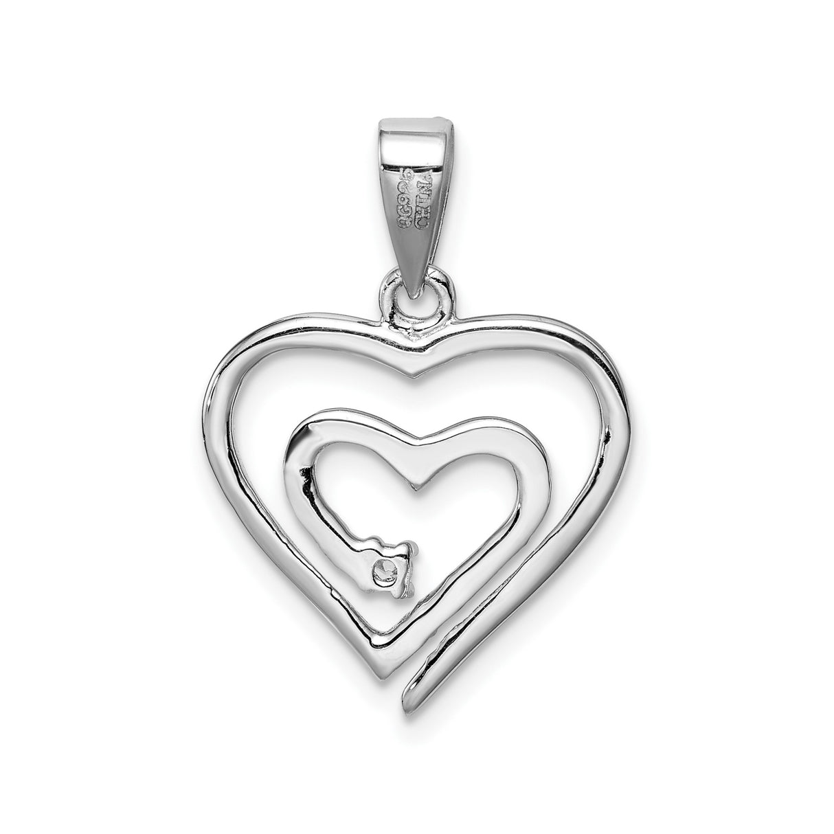 Sterling Silver Double Heart Pendant with Cubic Zirconia Accent