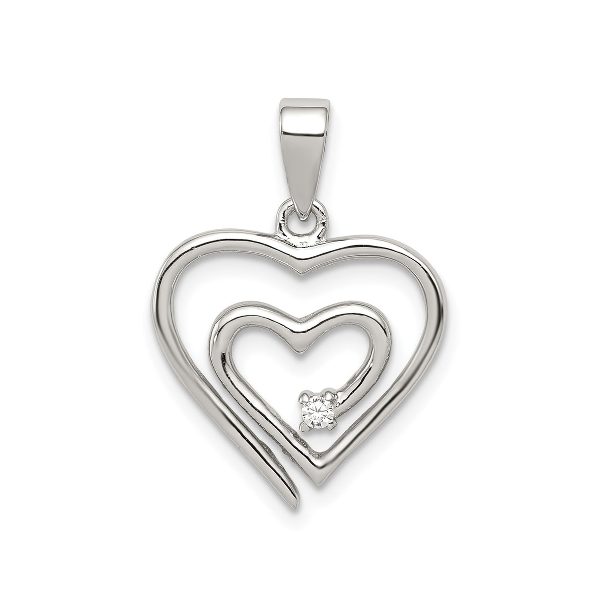 Sterling Silver Double Heart Pendant with Cubic Zirconia Accent