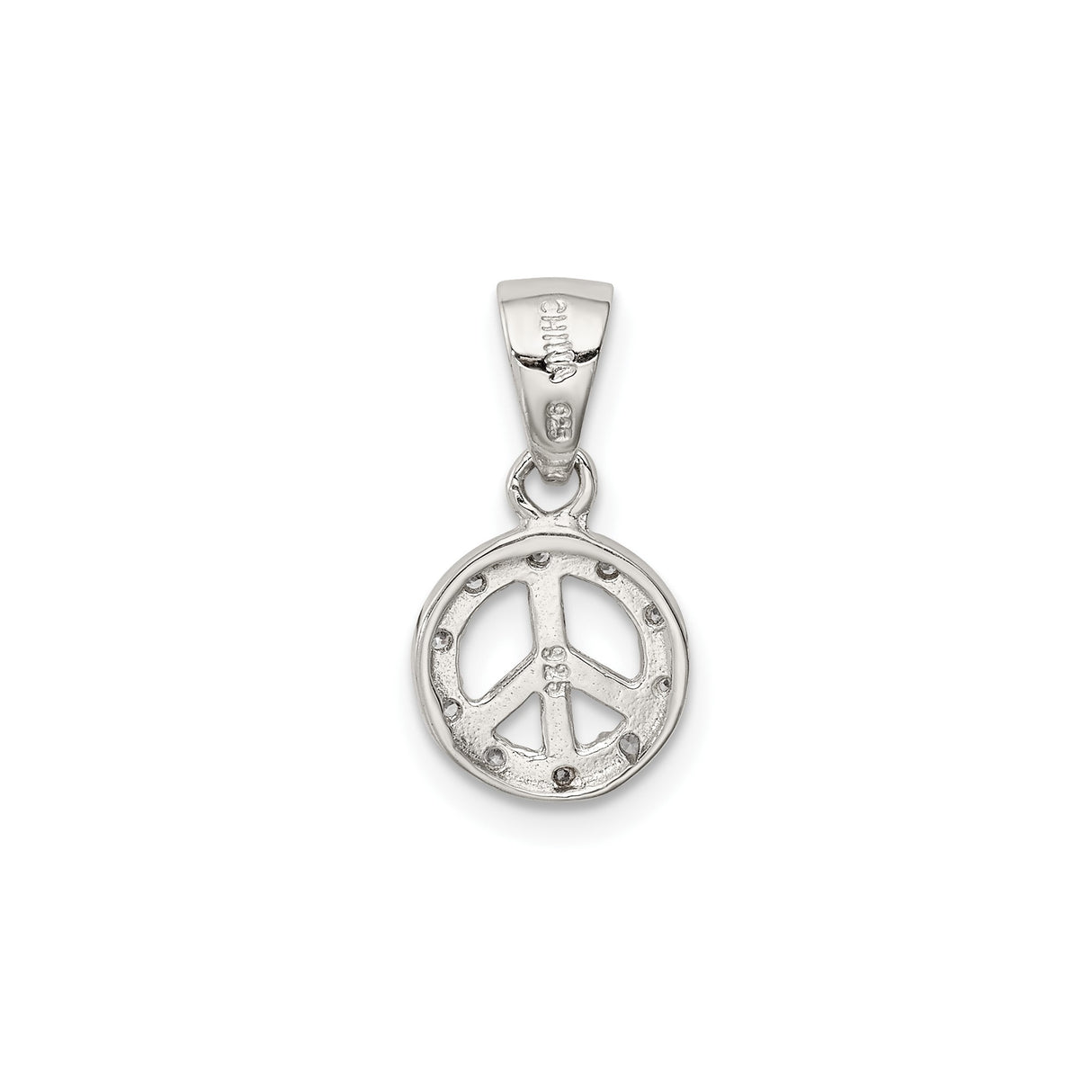 Sterling Silver Peace Sign Pendant with Cubic Zirconia, Boho Spiritual Harmony Jewelry