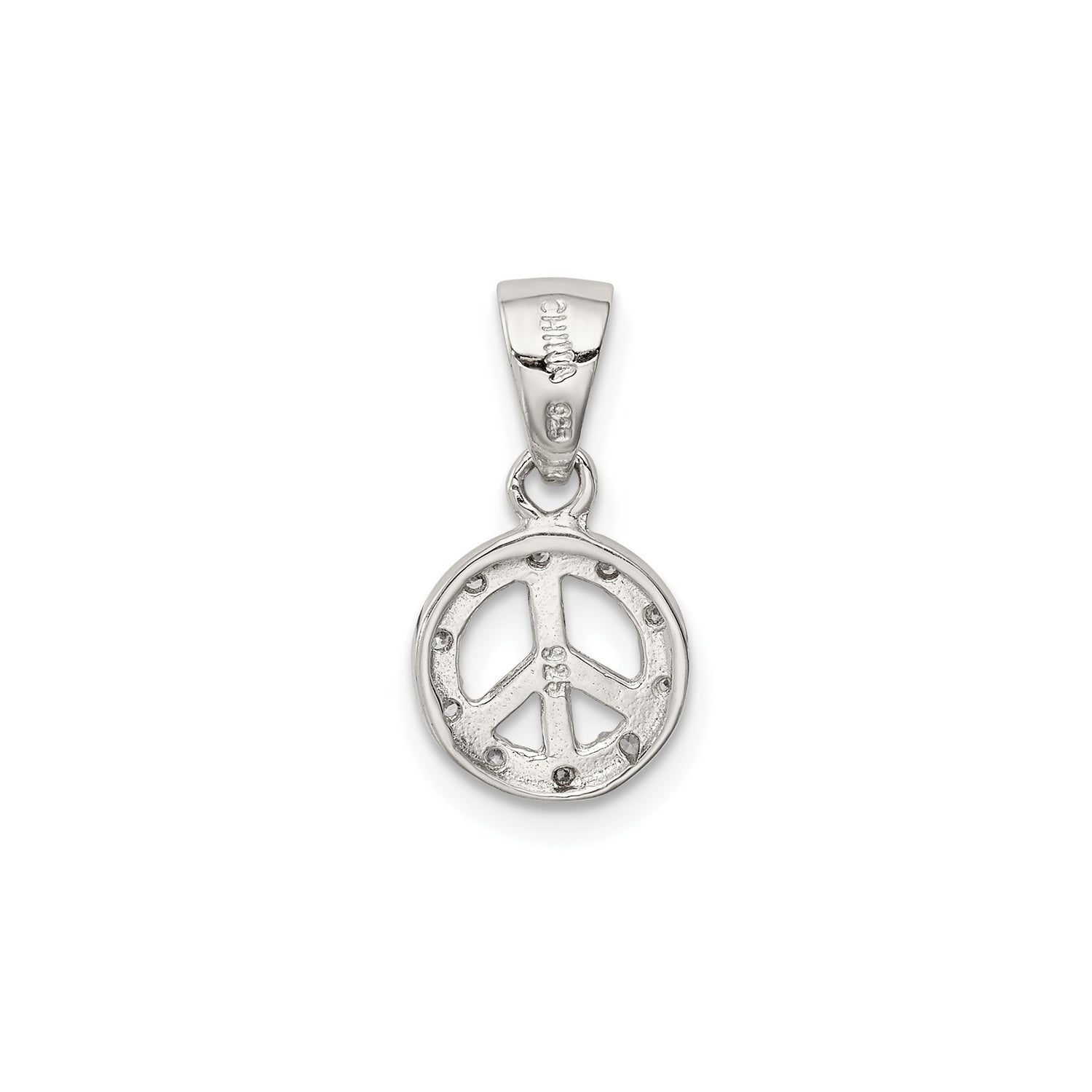 Sterling Silver Peace Sign Pendant with Cubic Zirconia, Boho Spiritual Harmony Jewelry