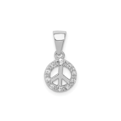 Sterling Silver Peace Sign Pendant with Cubic Zirconia, Boho Spiritual Harmony Jewelry