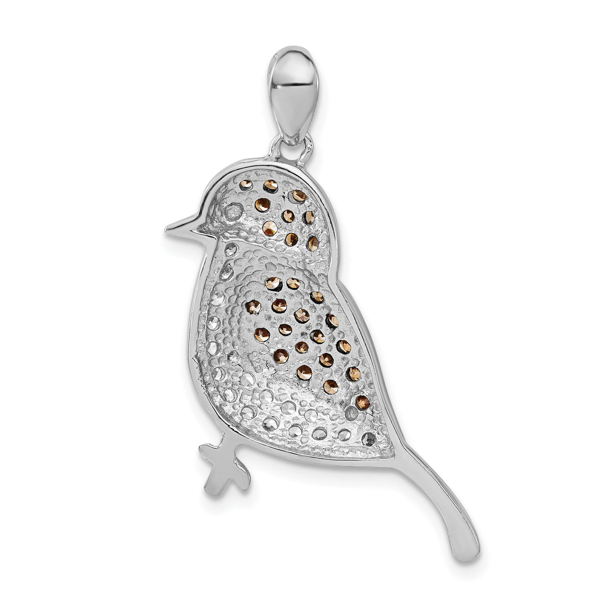 Sterling Silver Bird Pendant with Brown and White Cubic Zirconia, Nature Inspired Jewelry for Women