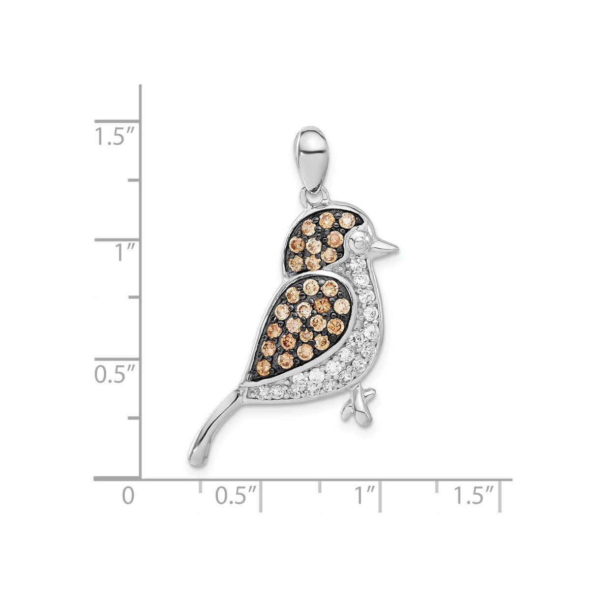 Sterling Silver Bird Pendant with Brown and White Cubic Zirconia, Nature Inspired Jewelry for Women