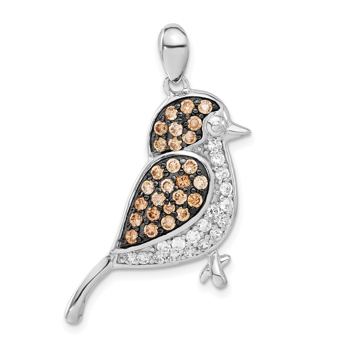 Sterling Silver Bird Pendant with Brown and White Cubic Zirconia, Nature Inspired Jewelry for Women