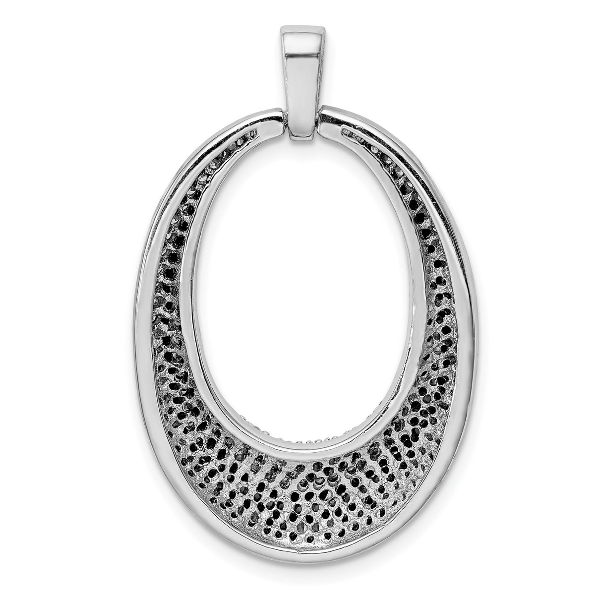 Sterling Silver Oval Pendant with Black and White Cubic Zirconia, Modern Contrast Design