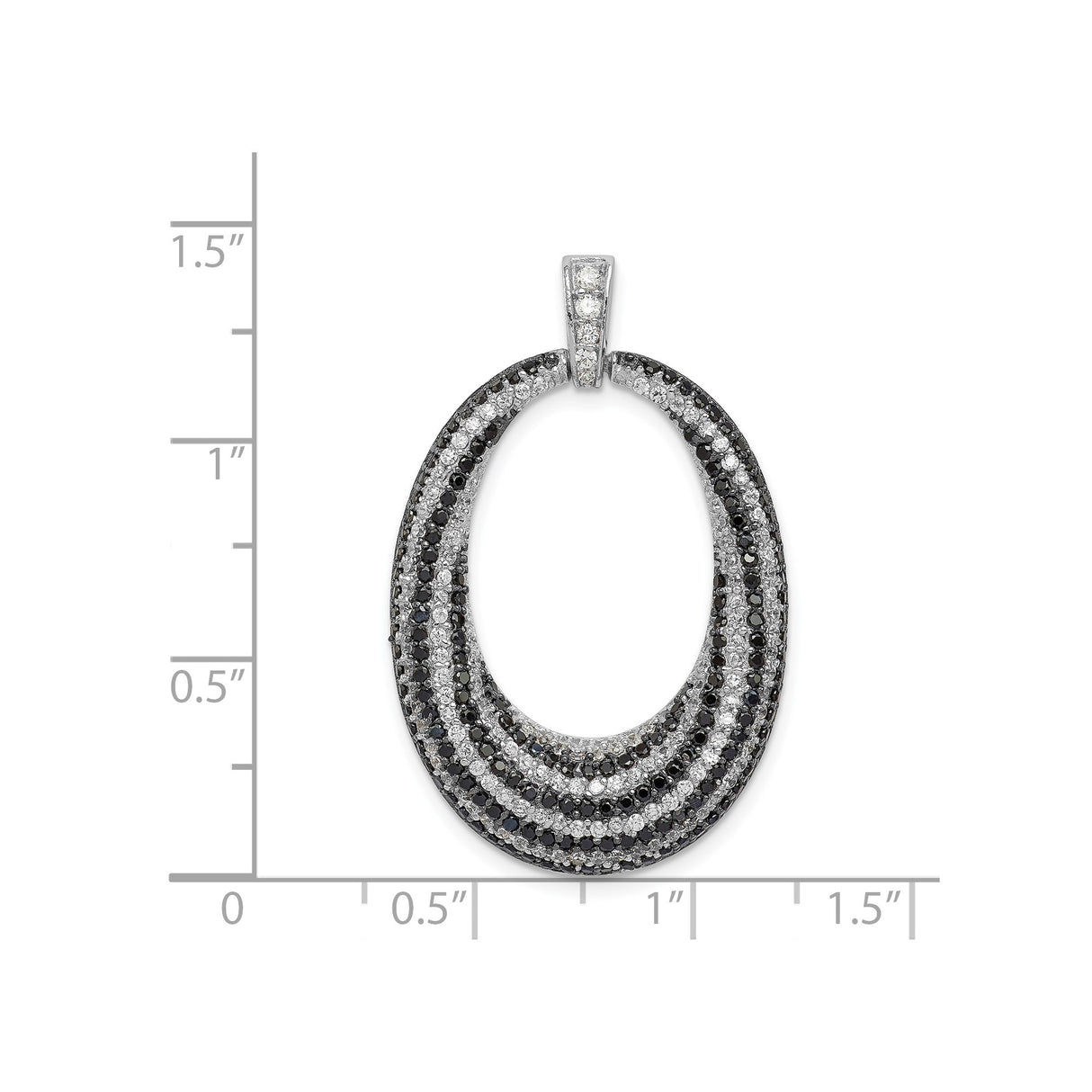 Sterling Silver Oval Pendant with Black and White Cubic Zirconia, Modern Contrast Design
