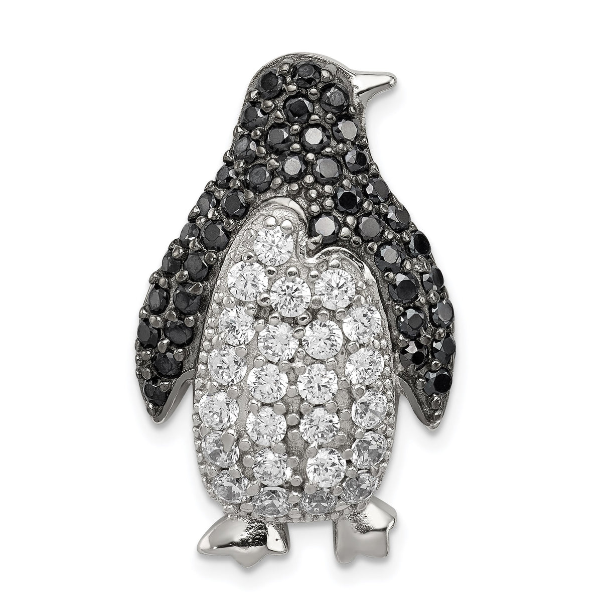 Sterling Silver Penguin Pendant with Black and White Cubic Zirconia Pavé, Nature Inspired Charm