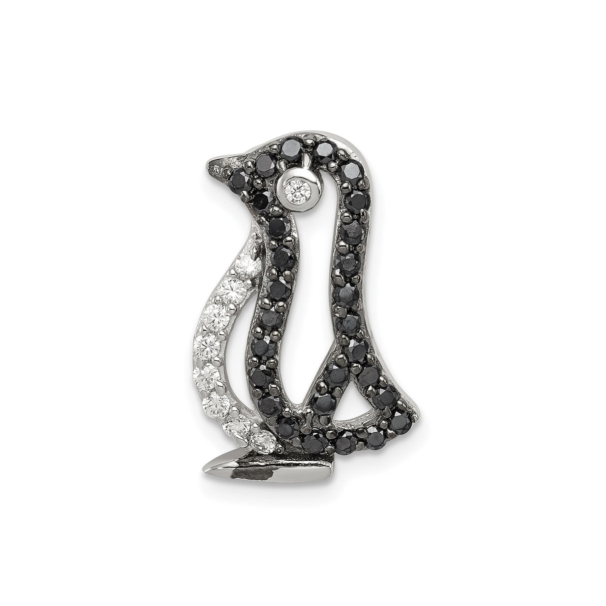 Sterling Silver Penguin Pendant with Black and White Cubic Zirconia, Animal Charm for Women