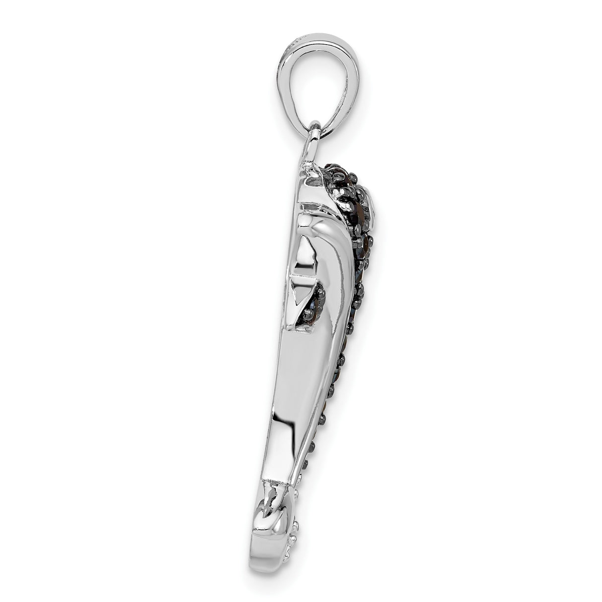 Sterling Silver Dolphin Pendant with Black and White Cubic Zirconia, Ocean Animal Theme