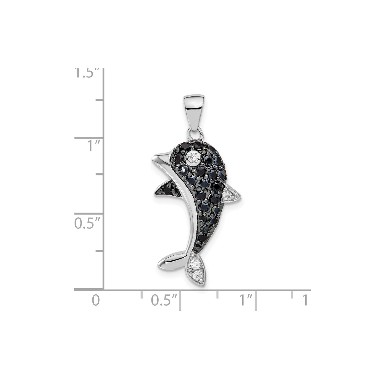 Sterling Silver Dolphin Pendant with Black and White Cubic Zirconia, Ocean Animal Theme