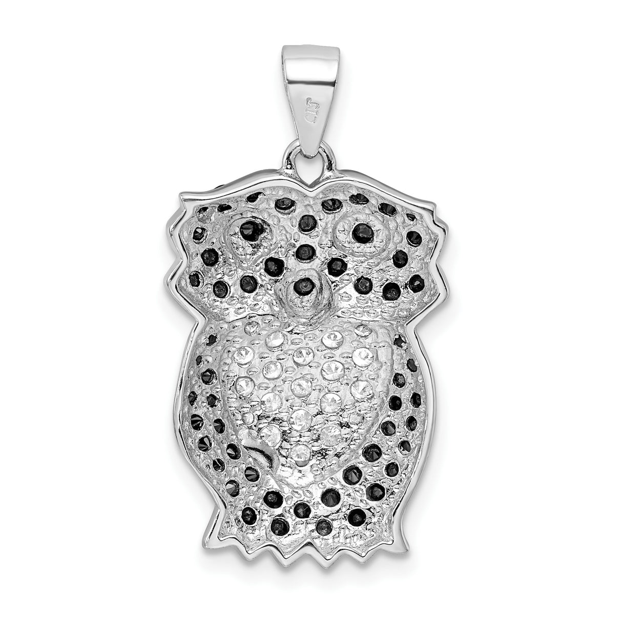 Sterling Silver Owl Pendant with Black and White Cubic Zirconia, Nature-Inspired Design