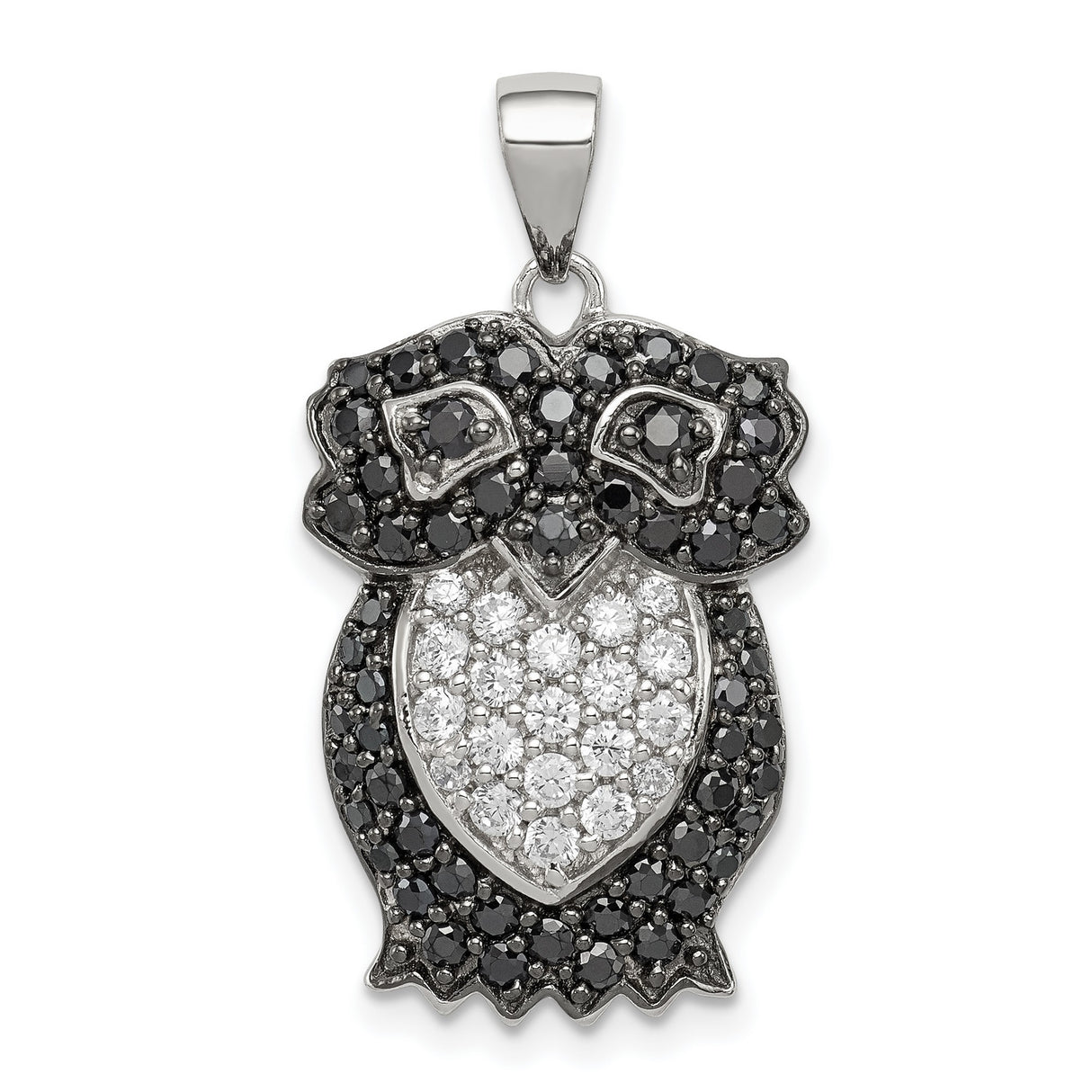 Sterling Silver Owl Pendant with Black and White Cubic Zirconia, Nature-Inspired Design