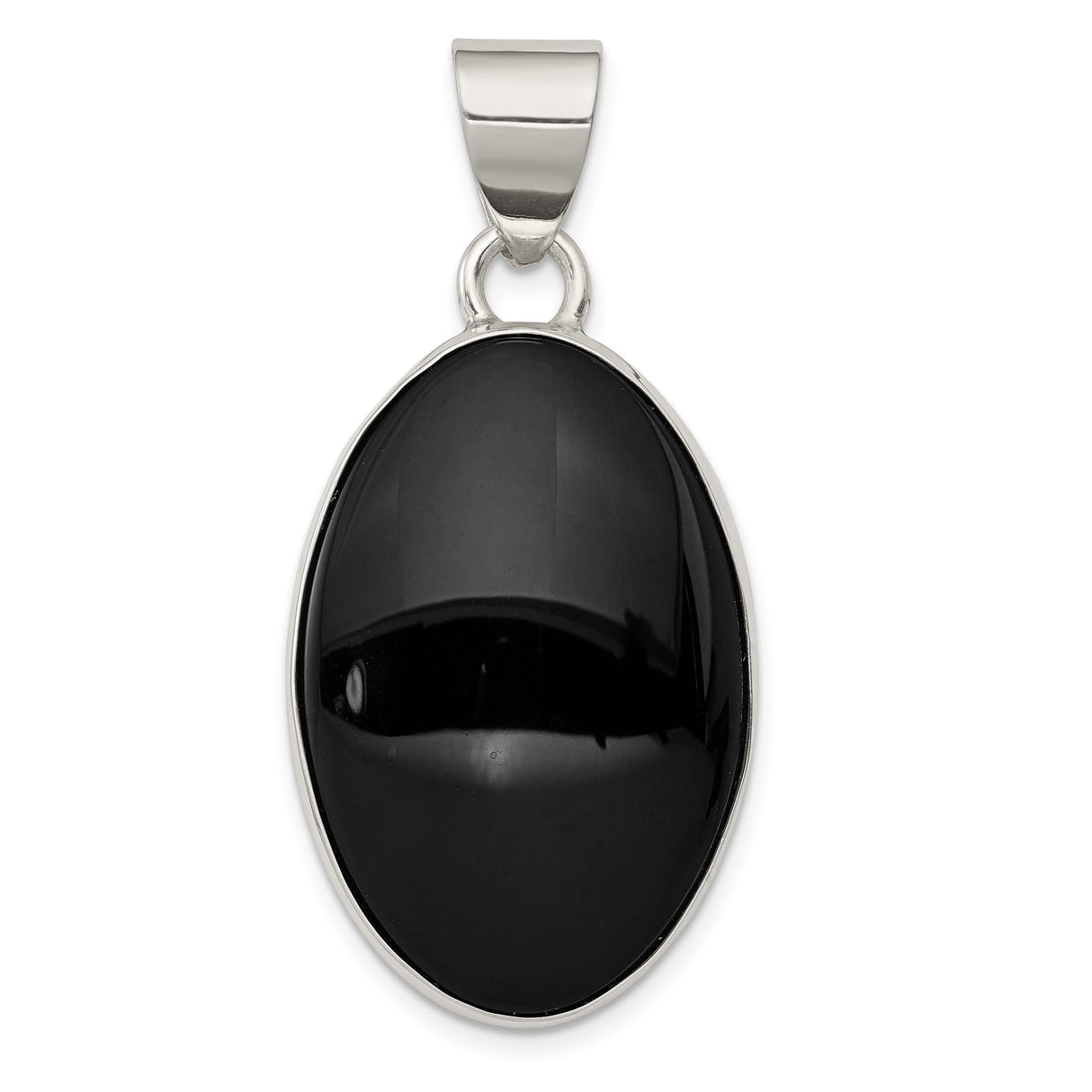 Sterling Silver Oval Pendant with Black Onyx, Minimalist Unisex Spiritual Jewelry
