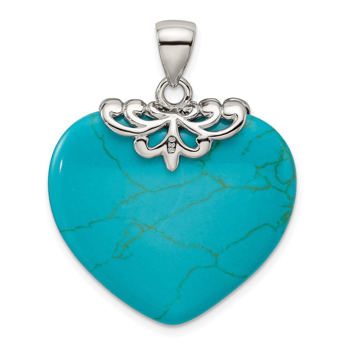 Sterling Silver Heart Pendant with Turquoise, Ornate Filigree, Boho Southwest Style