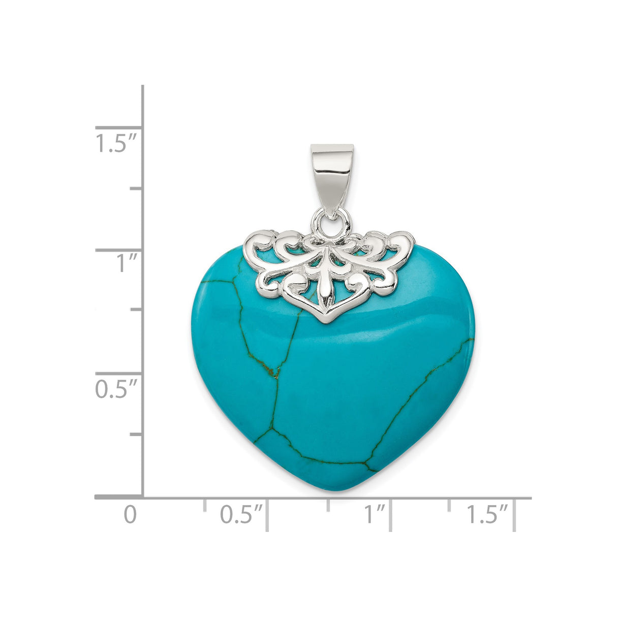 Sterling Silver Heart Pendant with Turquoise, Ornate Filigree, Boho Southwest Style