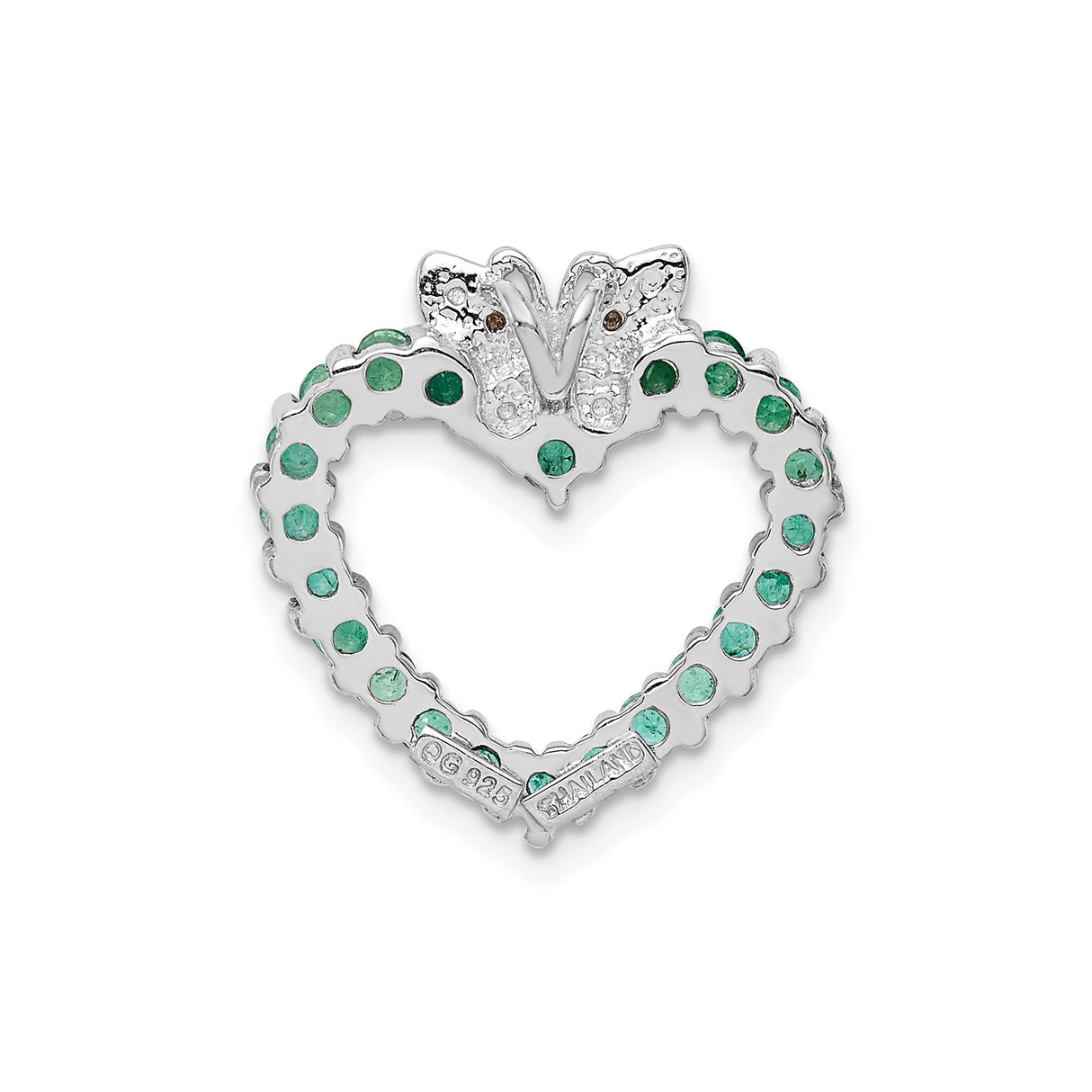Sterling Silver Heart Pendant with Emerald, Diamond Butterfly Accent, Nature Inspired Jewelry for Women