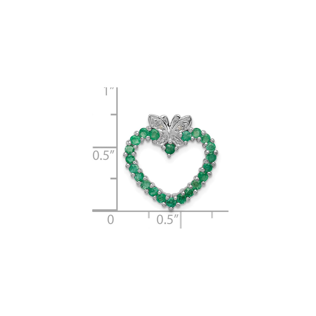 Sterling Silver Heart Pendant with Emerald, Diamond Butterfly Accent, Nature Inspired Jewelry for Women