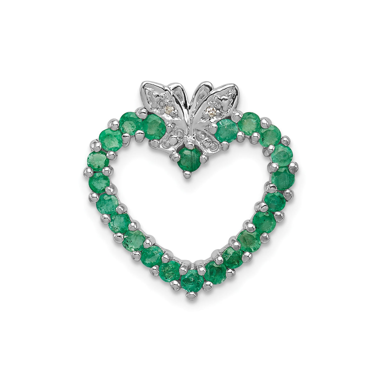 Sterling Silver Heart Pendant with Emerald, Diamond Butterfly Accent, Nature Inspired Jewelry for Women