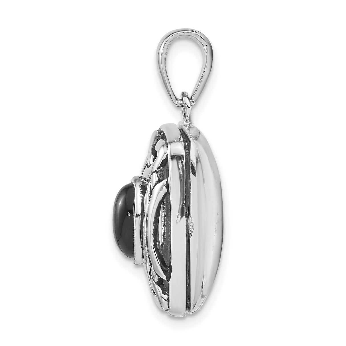 Sterling Silver Celtic Locket Pendant with Black Onyx, Rectangular Knot Design