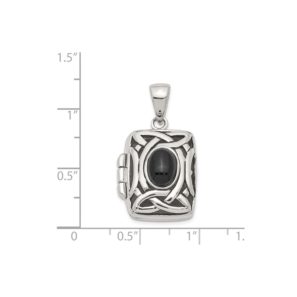Sterling Silver Celtic Locket Pendant with Black Onyx, Rectangular Knot Design