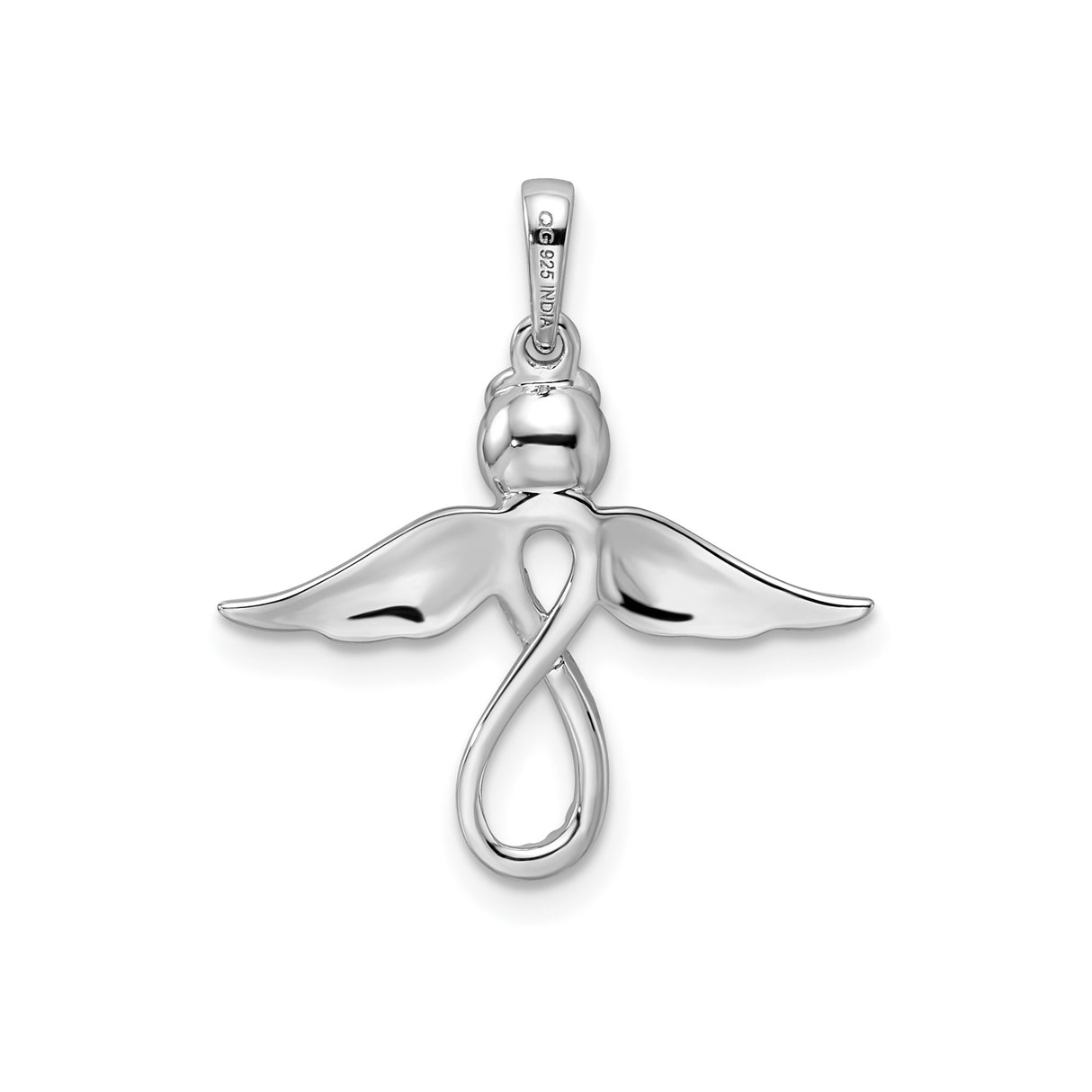 Sterling Silver Angel Pendant with Diamond Accents, Infinity Symbol and Halo Wings