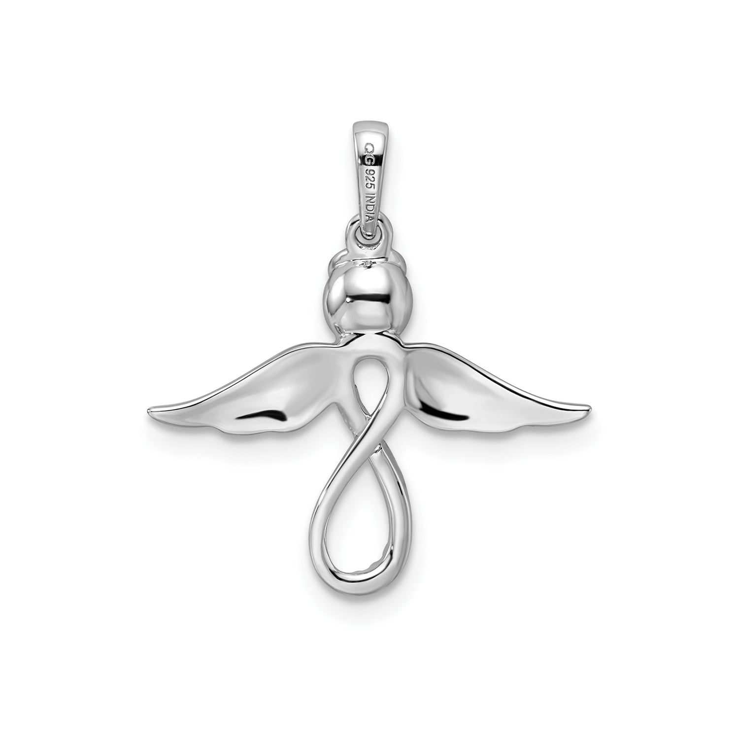 Sterling Silver Angel Pendant with Diamond Accents, Infinity Symbol and Halo Wings