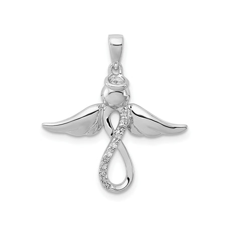 Sterling Silver Angel Pendant with Diamond Accents, Infinity Symbol and Halo Wings