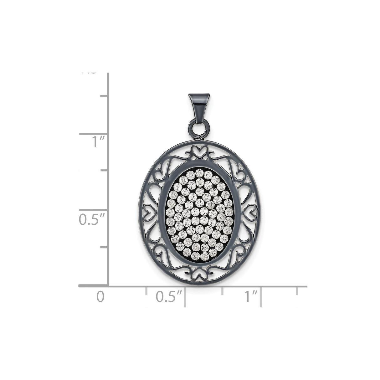 Sterling Silver Heart Pendant with Cubic Zirconia and Black Plated Openwork Frame for Women