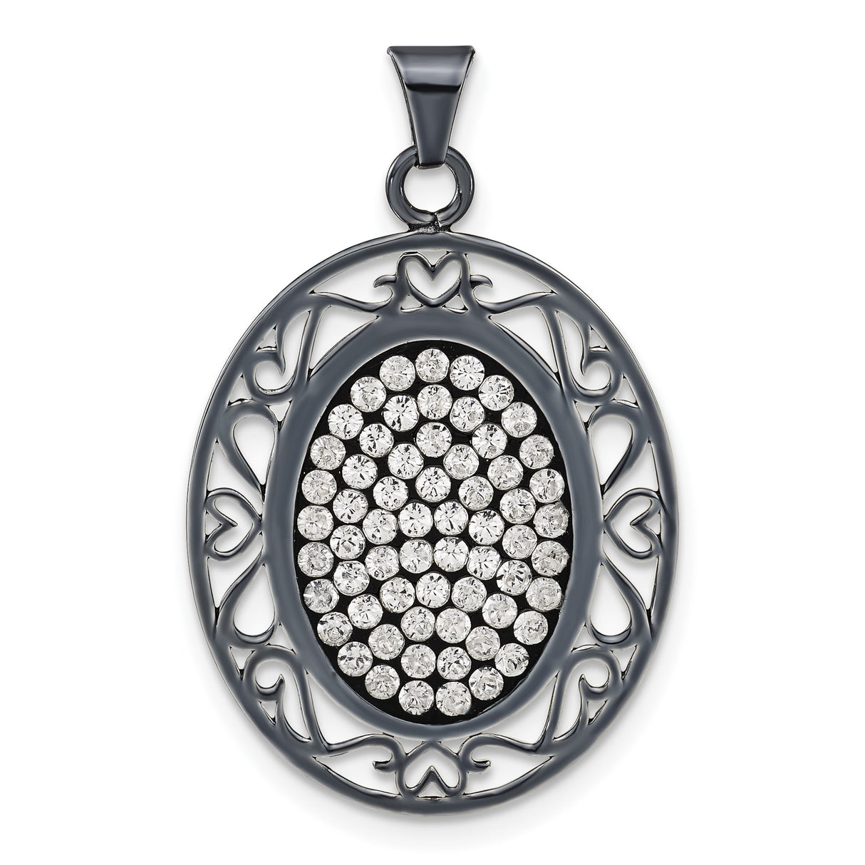 Sterling Silver Heart Pendant with Cubic Zirconia and Black Plated Openwork Frame for Women